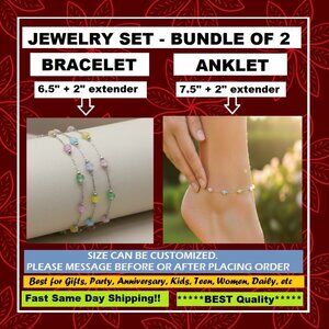 💖925 SILVER TONE MULTICOLOR Minimalist Jewelry Set - Bracelet & Anklet, RC101